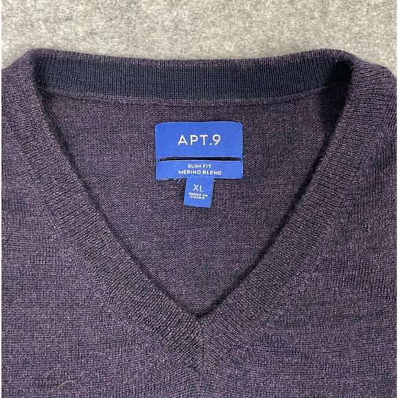 Apt 9 Soft Merino Wool Blend Sweater Mens XL Blue V-Neck Slim Pullover Washable - Picture 3 of 8